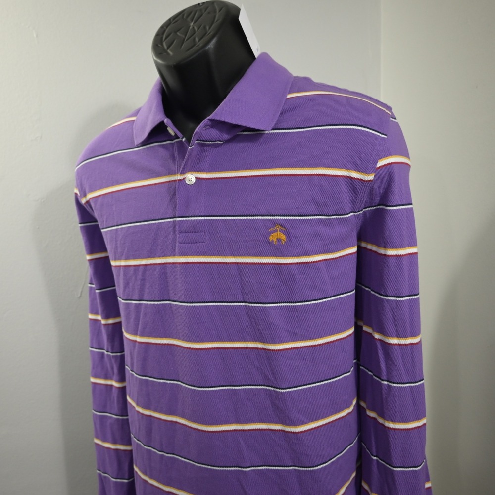 Brooks Brothers Performance Polo Mens L NEW Slim Fit Purple Striped Long Sleeve